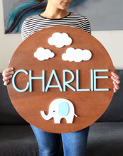 Load image into Gallery viewer, Elephant Round Nursery Name Sign