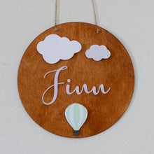 Load image into Gallery viewer, Balloon & Cloud Round Wood Name Sign
