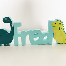 Load image into Gallery viewer, Cute Dinosaur Freestanding Tabletop Kids name Sign