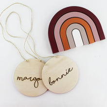 Load image into Gallery viewer, small round wood baby name sign