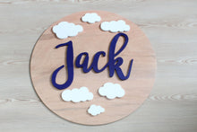 Load image into Gallery viewer, Round Wooden Name Sign With Clouds