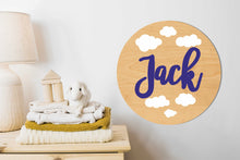Load image into Gallery viewer, Round Wooden Name Sign With Clouds