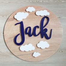 Load image into Gallery viewer, round wooden baby name sign