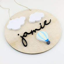 Load image into Gallery viewer, round wood baby name sign
