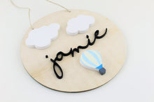 Load image into Gallery viewer, Balloon & Cloud Round Wood Name Sign
