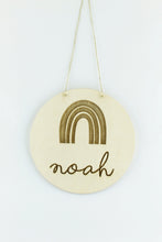 Load image into Gallery viewer, Rainbow Engraved Round Wood Name Sign