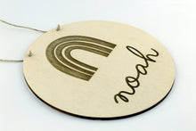 Load image into Gallery viewer, Rainbow Engraved Round Wood Name Sign