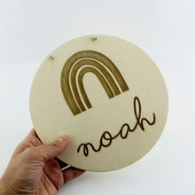 Load image into Gallery viewer, round wood baby name sign