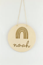 Load image into Gallery viewer, Rainbow Engraved Round Wood Name Sign