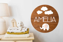 Load image into Gallery viewer, Elephant Round Nursery Name Sign