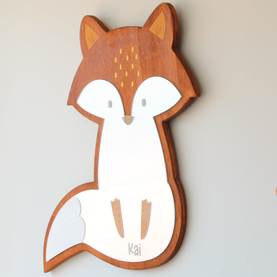 wooden fox mirror wall decor