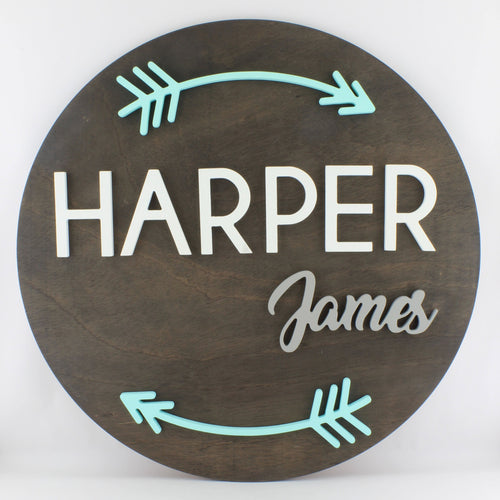 Round wood name sign for kids