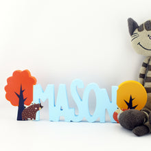 Load image into Gallery viewer, Woodland Theme Freestanding Kids Name Sign
