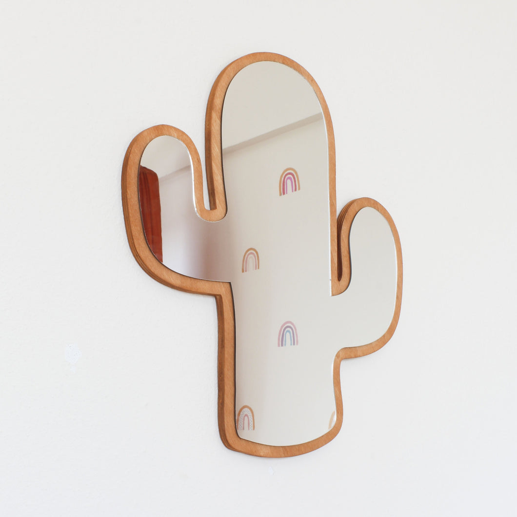 Cactus Shaped Kids Wooden Mirror Wall Decor