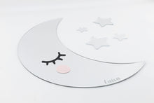 Load image into Gallery viewer, personalised sleepy eye crescent moon baby mirror
