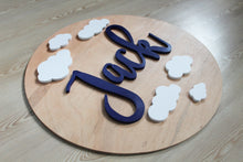 Load image into Gallery viewer, Round Wooden Name Sign With Clouds
