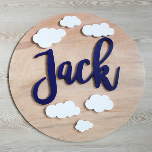round wooden baby name sign