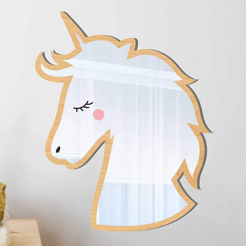 wood unicorn head kids mirror decor