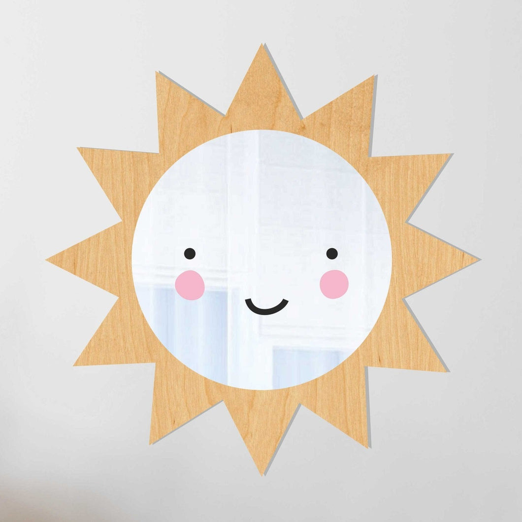 Wooden Sun Kids Mirror Decor